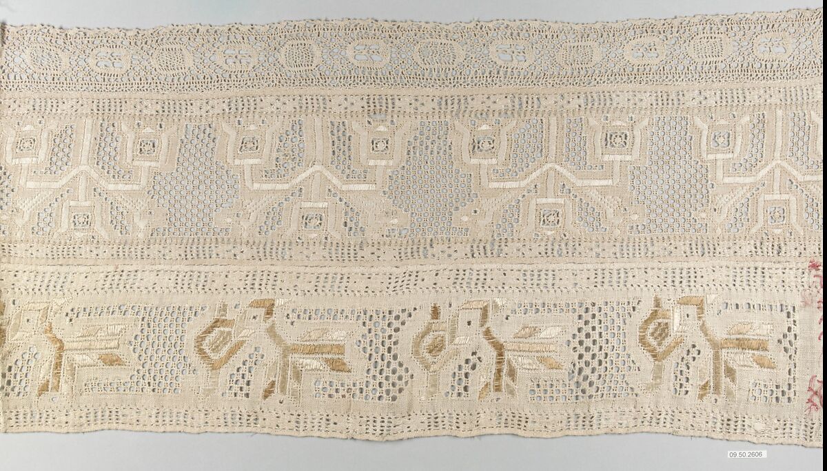 Band, Drawnwork, bobbin lace, silk, Hungarian (Slovakia)