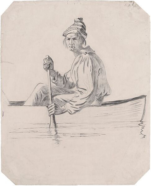 Fur Trader, for "Fur Traders Descending the Missouri", George Caleb Bingham (American, Augusta County, Virginia 1811–1879 Kansas City, Missouri), Brush, black ink, and wash over pencil on off-white wove paper, American 