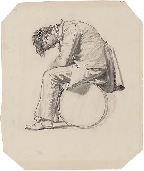 Weary Traveler, possible study for "Saint Louis Wharf" 1849 (lost), George Caleb Bingham (American, Augusta County, Virginia 1811–1879 Kansas City, Missouri), Brush, black ink, and wash over pencil on cream wove paper, American 