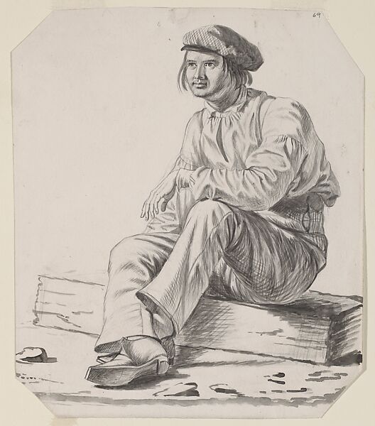 Young Boatman, possible study for "Raftsmen on the Ohio" 1849 (lost), George Caleb Bingham (American, Augusta County, Virginia 1811–1879 Kansas City, Missouri), Brush, black ink, and wash over pencil on off-white wove paper, American 