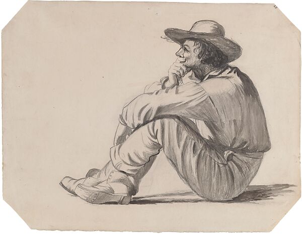 Boatman, possible alternate study for figure in right foreground of "Lighter Relieving a Steamboat Aground", George Caleb Bingham (American, Augusta County, Virginia 1811–1879 Kansas City, Missouri), Brush, black ink, and wash over pencil on cream wove paper, American 