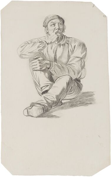 Sceptic, possible alternate study for "Lighter Relieving a Steamboat Aground", George Caleb Bingham (American, Augusta County, Virginia 1811–1879 Kansas City, Missouri), Brush, black ink, and wash over pencil on cream wove paper, American 