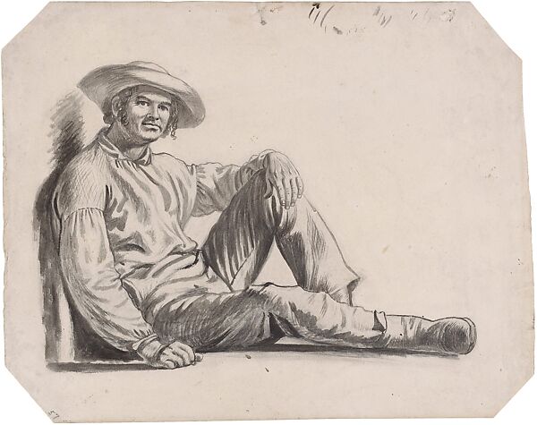 Boatman, for "Watching the Cargo", George Caleb Bingham (American, Augusta County, Virginia 1811–1879 Kansas City, Missouri), Brush, black ink, and wash over pencil on cream wove paper, American 