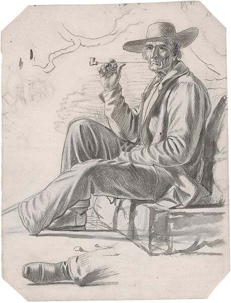 Wood-boatman, for "The Wood-boat", George Caleb Bingham (American, Augusta County, Virginia 1811–1879 Kansas City, Missouri), Brush, black ink, and wash over pencil on off-white wove paper, American 