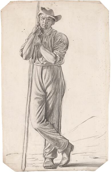 Wood-boatman, for "The Wood-boat", George Caleb Bingham (American, Augusta County, Virginia 1811–1879 Kansas City, Missouri), Brush, black ink, and wash over pencil on off-white wove paper, American 
