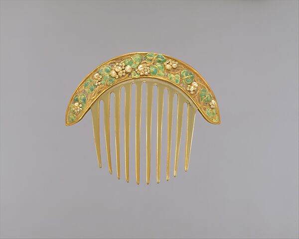 Comb, Florence Koehler (1861–1944), Gold, pearls, enamel, probably horn, American