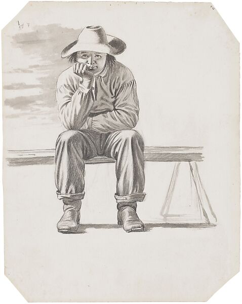 Young Wood-boatman, for "The Wood-boat", George Caleb Bingham (American, Augusta County, Virginia 1811–1879 Kansas City, Missouri), Brush, black ink, and wash over pencil on off-white wove paper, American 