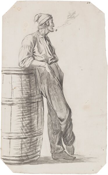 Dockhand, for "Jolly Flatboatmen in Port", George Caleb Bingham (American, Augusta County, Virginia 1811–1879 Kansas City, Missouri), Brush, black ink, and wash over pencil on cream wove paper, American 