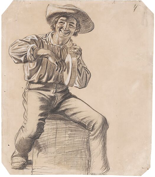 Skillet-beater (2), for "Jolly Flatboatmen in Port" 1857, and "The Jolly Flatboatmen" 1877–78, with alterations, George Caleb Bingham (American, Augusta County, Virginia 1811–1879 Kansas City, Missouri), Brush, ink, and wash over pencil heightened with white gouache on tan wove paper, American 