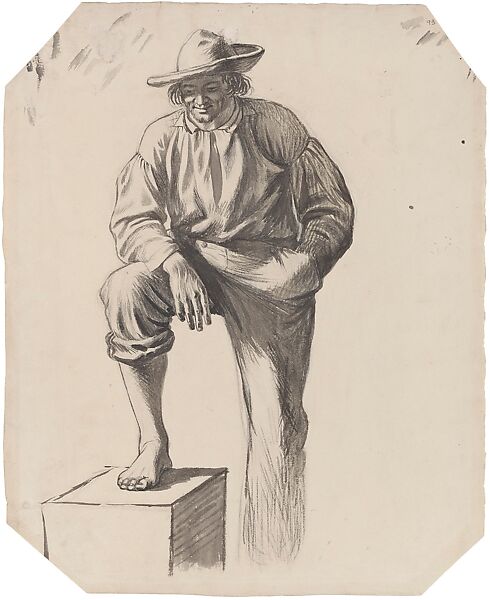 Interested Onlooker, possible study for "Raftsmen on the Ohio" 1849 (lost), George Caleb Bingham (American, Augusta County, Virginia 1811–1879 Kansas City, Missouri), Brush, black ink, and wash over pencil on cream wove paper, American 