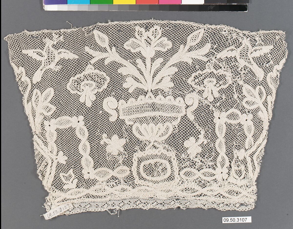 Cuff, Embroidered net, German