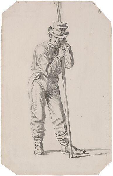 Raftsman, for "In a Quandary" 1851, and possible alternate study for "Jolly Flatboatmen in Port" 1857, George Caleb Bingham (American, Augusta County, Virginia 1811–1879 Kansas City, Missouri), Brush, black ink, and wash over pencil on cream wove paper, American 