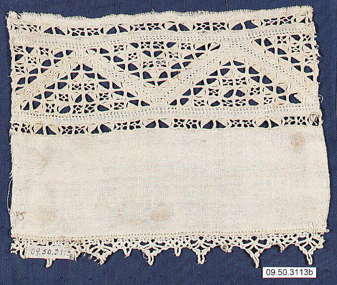 Fragment, Linen, cutwork, Italian 