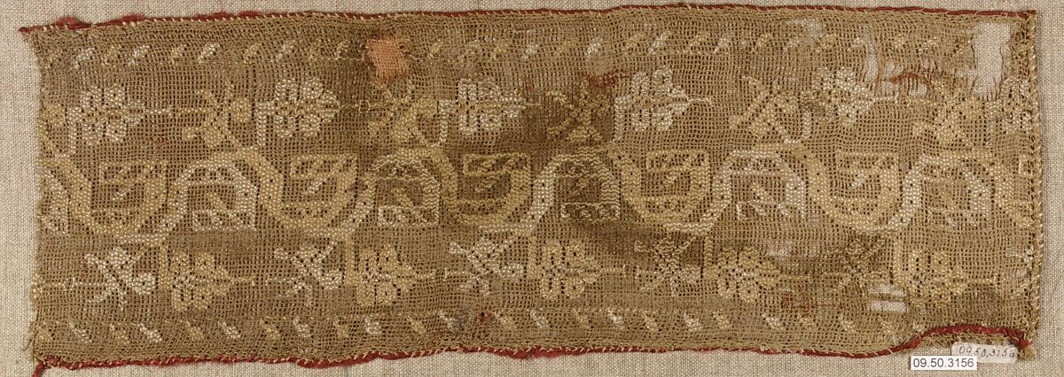 Strip, Embroidered net, buratto, punto à rammendo, silk, Italian, Abruzzi and Calabria