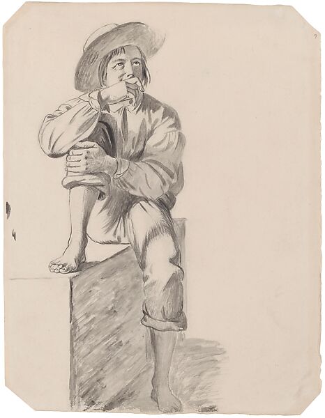 Young Boatman, possible alternate study for figure in left middle ground of "Lighter Relieving a Steamboat Aground", George Caleb Bingham (American, Augusta County, Virginia 1811–1879 Kansas City, Missouri), Brush, black ink, and wash over pencil on cream wove paper, American 