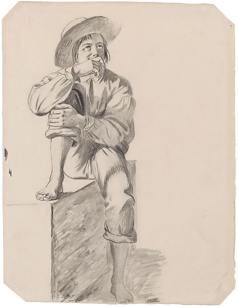 Young Boatman, possible alternate study for figure in left middle ground of "Lighter Relieving a Steamboat Aground", George Caleb Bingham (American, Augusta County, Virginia 1811–1879 Kansas City, Missouri), Brush, black ink, and wash over pencil on cream wove paper, American 
