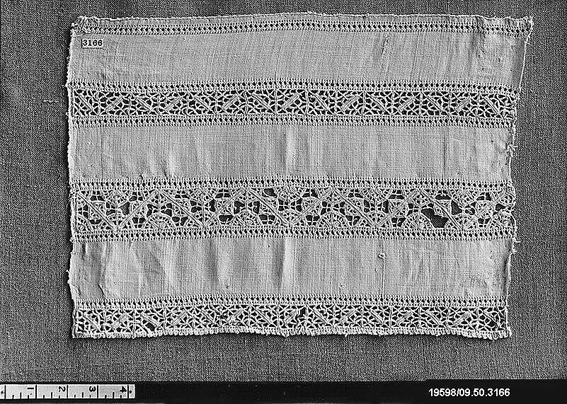 Fragment, Linen, cutwork, German 