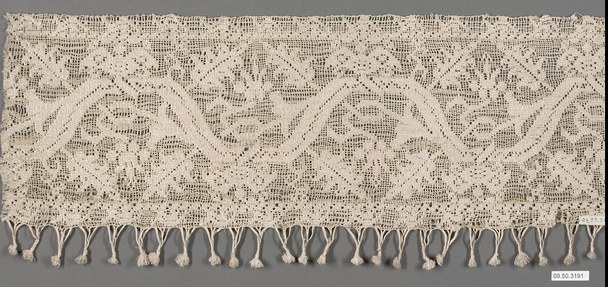 Edging, Embroidered net, buratto, , punto à rammendo, silk, Italian or Spanish