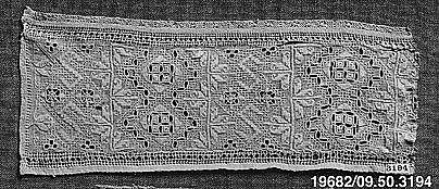 Band, Cutwork, drawnwork, bobbin lace, German or Italian