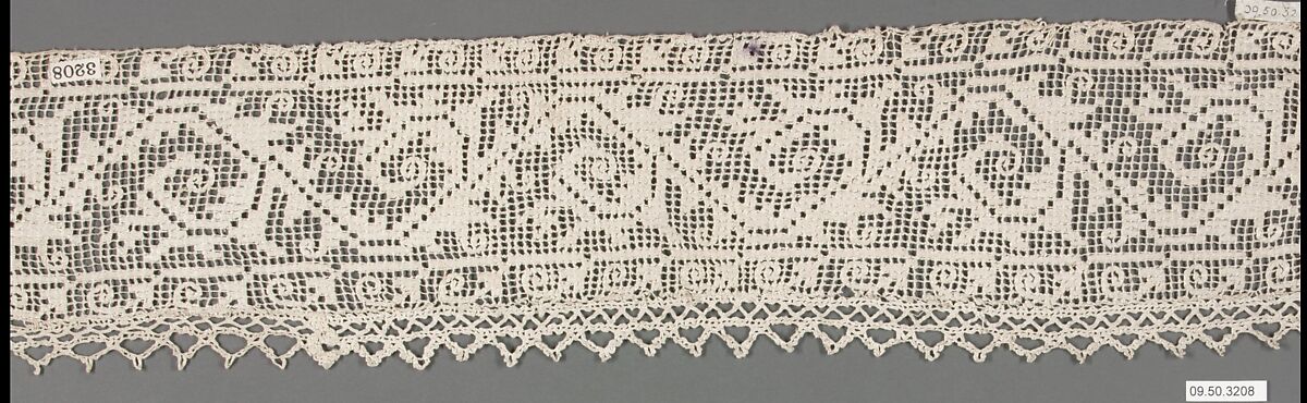 Border, Embroidered net, punto à rammendo, bobbin lace, German