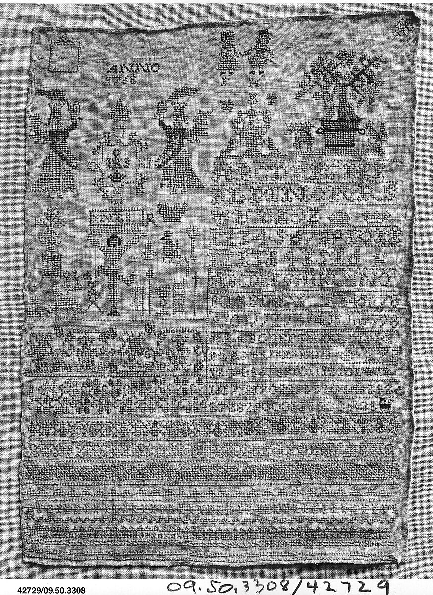 Sampler, Silk on linen, German 