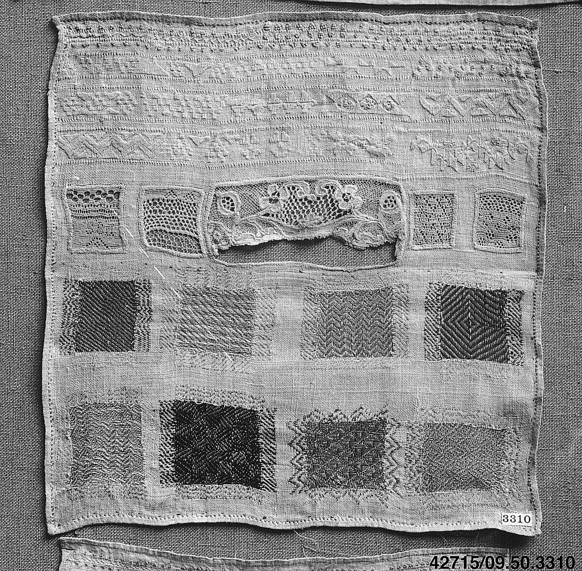 Sampler, Silk and linen on linen, German