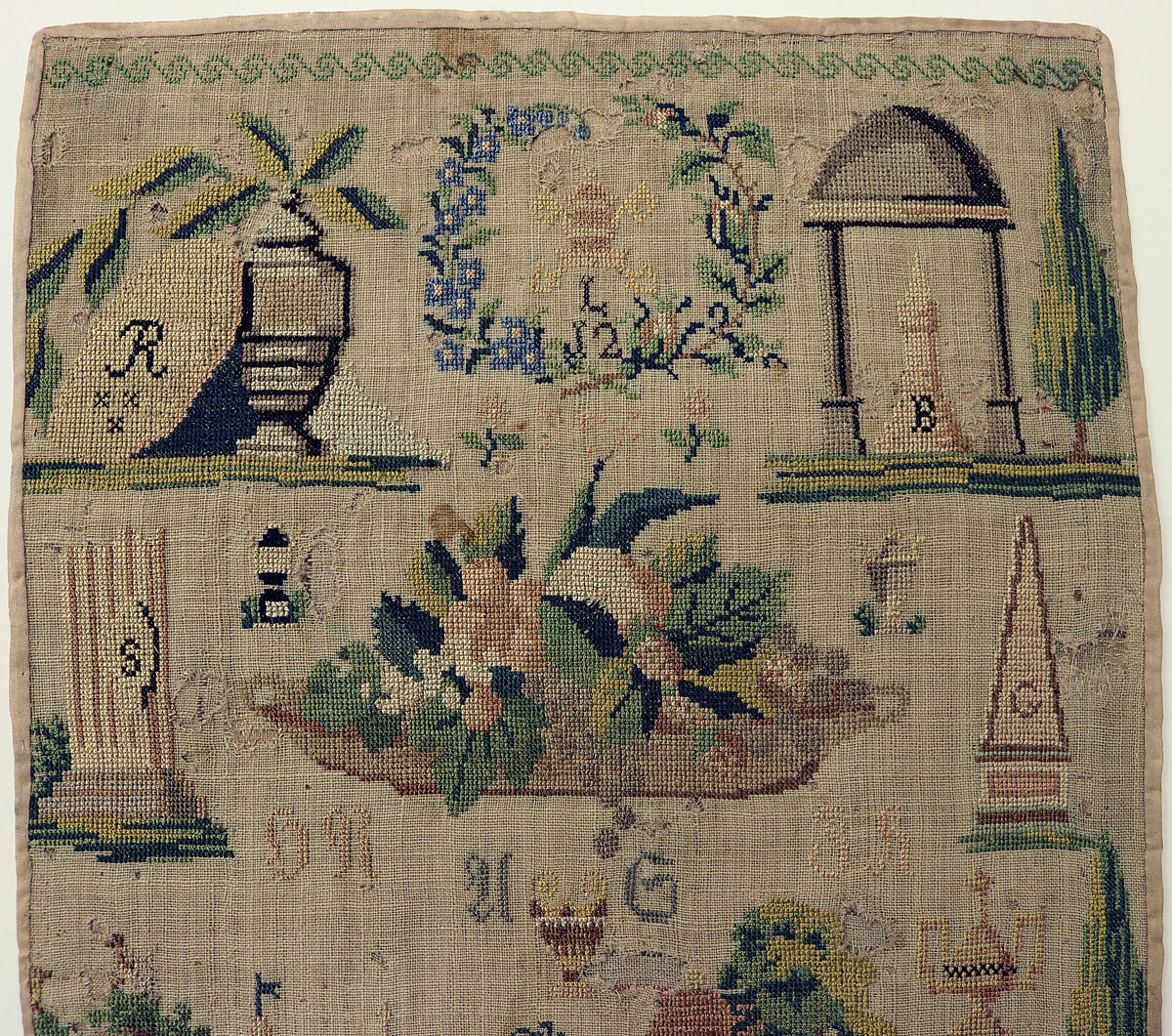 Sampler, Silk and linen on canvas, German