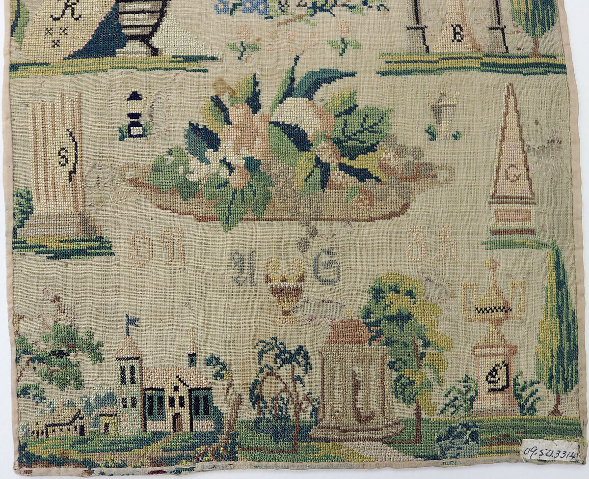 Sampler, Silk and linen on canvas, German