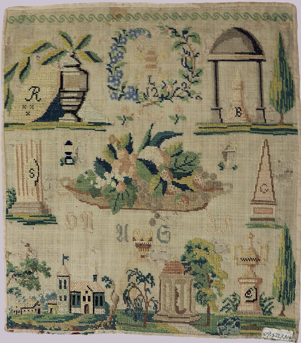 Sampler, Silk and linen on canvas, German 