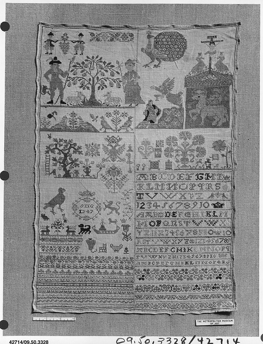 Sampler, Silk on linen, German 