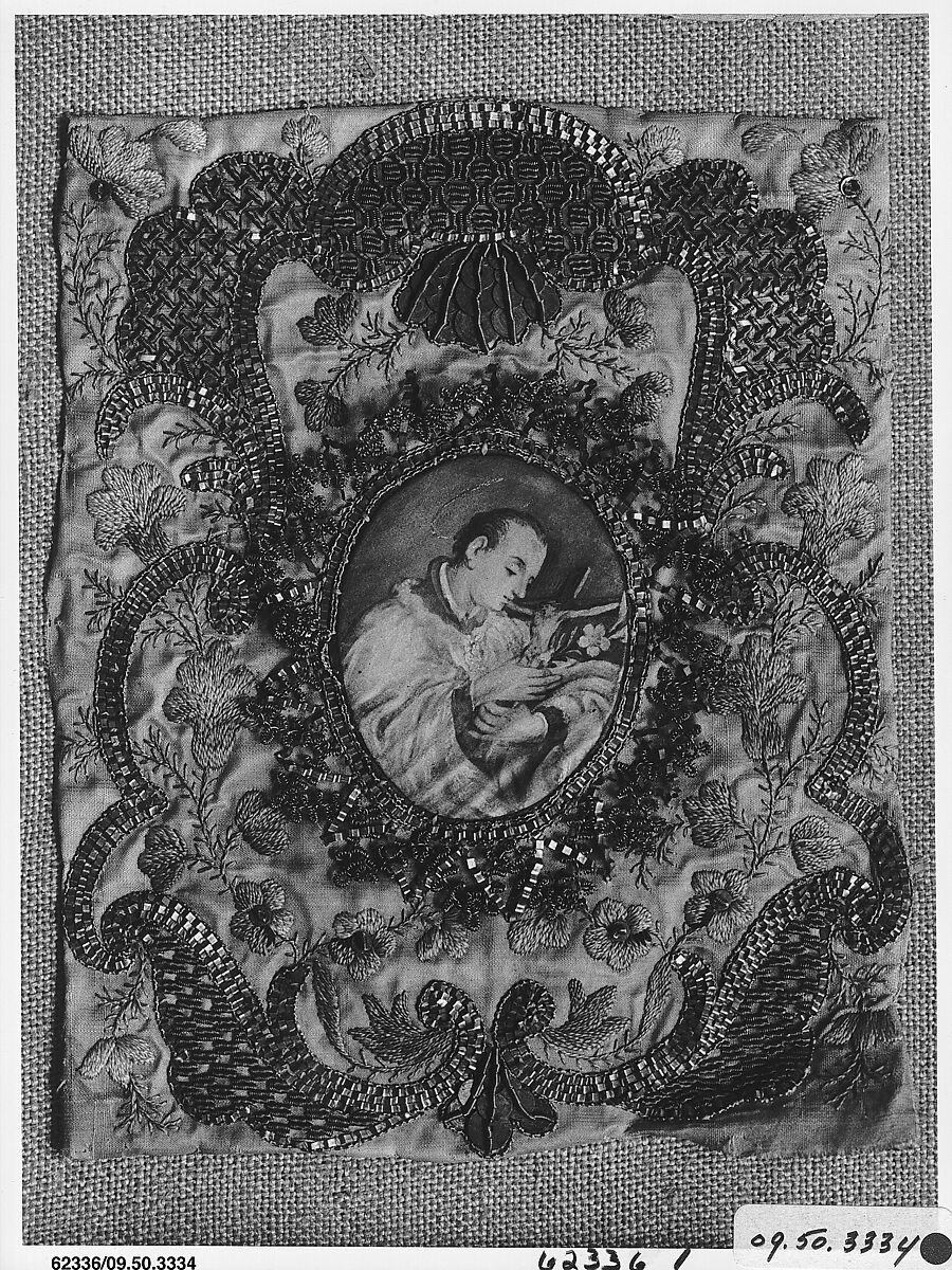 Cover for a prayer book, Silk and metal thread on silk, German 