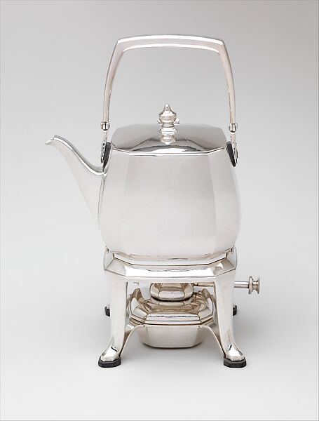 Kettle and stand, Tiffany &amp; Co. (1837–present), Silver, wood, American 