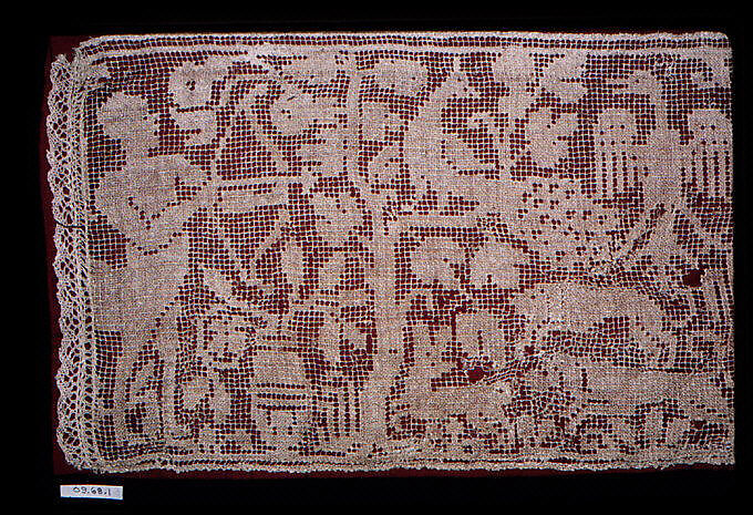 Panel, Embroidered net (Burato), Italian