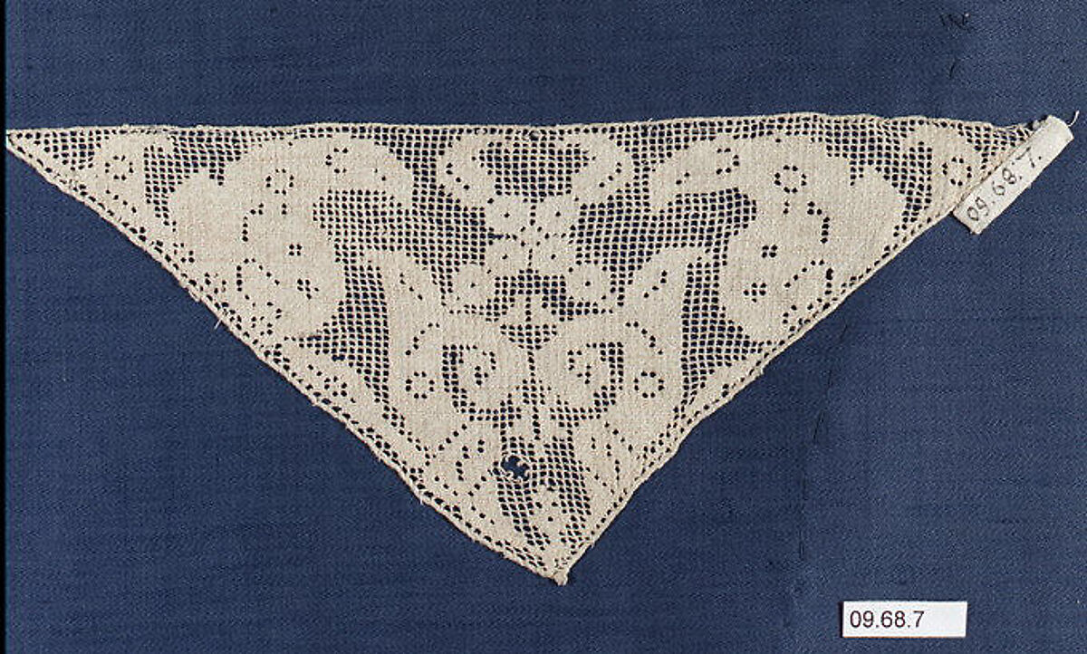 Triangular piece, Embroidered net, Italian 