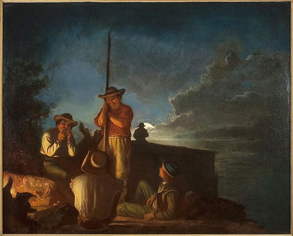 Wood-boatmen on a River (Western Boatmen Ashore by Night), George Caleb Bingham (American, Augusta County, Virginia 1811–1879 Kansas City, Missouri), Oil on canvas, American 