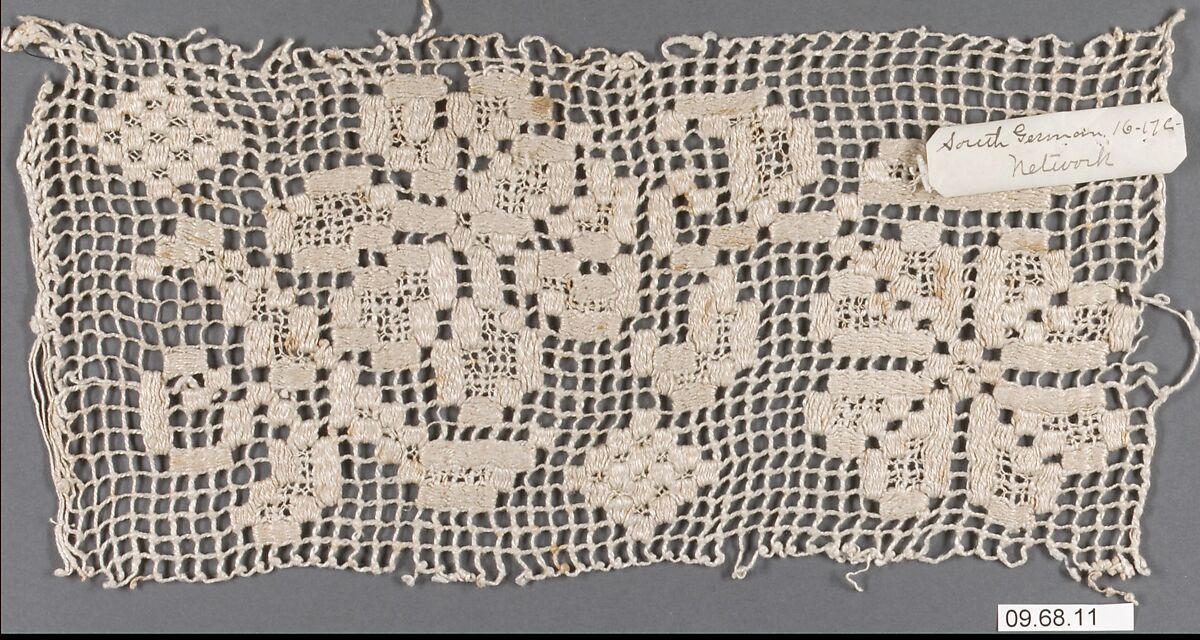 Fragment or piece, Embroidered net, Southern German 