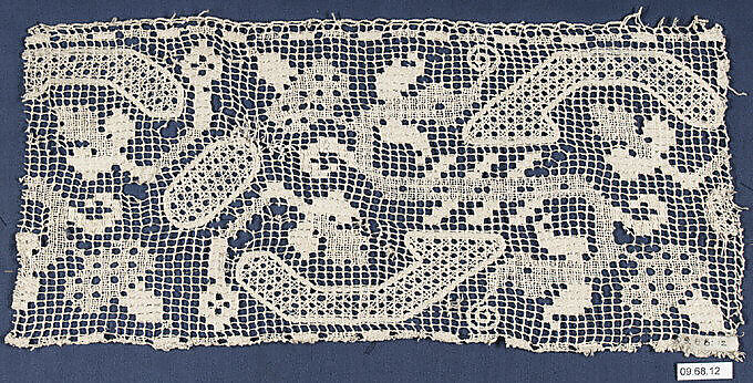 Fragment or piece, Embroidered net, punto à rammendo, Southern German 