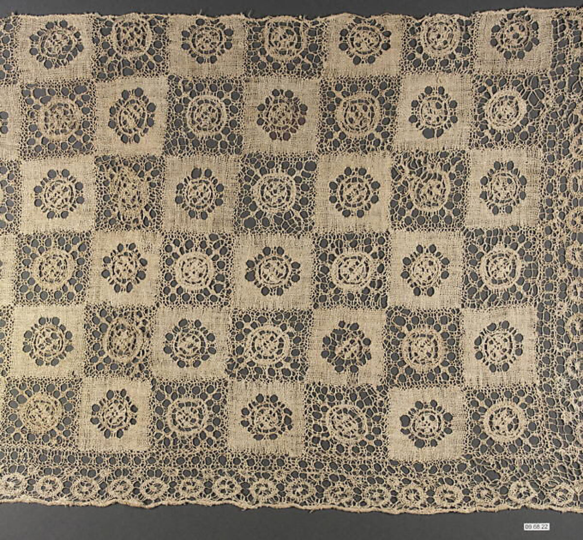 Cover fragment, Embroidered net, German or Swiss 