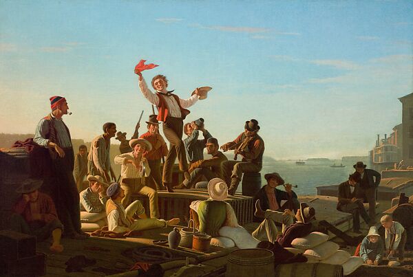 Jolly Flatboatmen in Port, George Caleb Bingham (American, Augusta County, Virginia 1811–1879 Kansas City, Missouri), Oil on canvas, American 