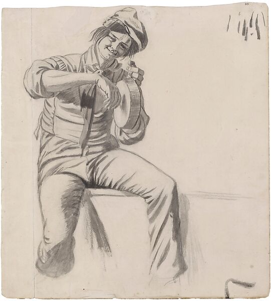Skillet-beater, for "The Jolly Flatboatmen", George Caleb Bingham (American, Augusta County, Virginia 1811–1879 Kansas City, Missouri), Brush, black ink, and wash over pencil on cream wove paper, American 