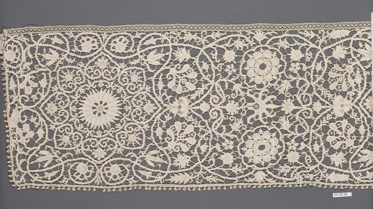 Border, Needle lace, punto in aria, Italian