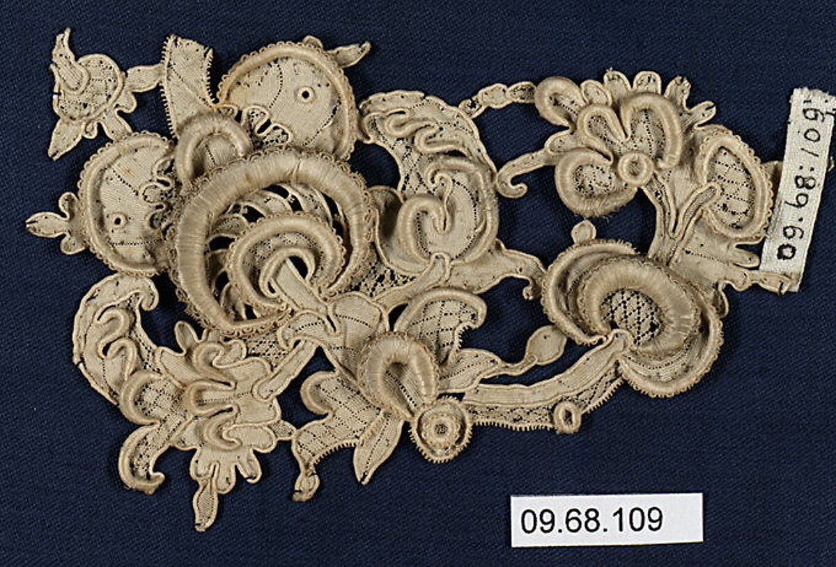 Fragment, Needle lace, gros point lace, Italian, Venice 