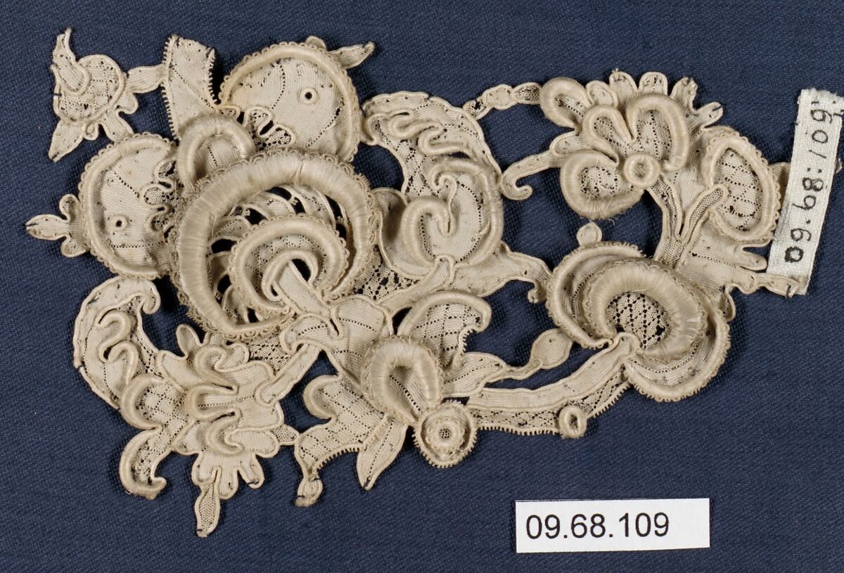 Fragment, Needle lace, gros point lace, Italian, Venice