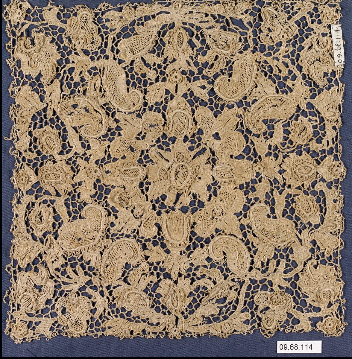 Square, Silk, needle lace, Italian, Venice