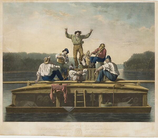 The Jolly Flat Boat Men, Thomas Doney (born France, active New York 1844–49), Mezzotint and engraving with etching, American 