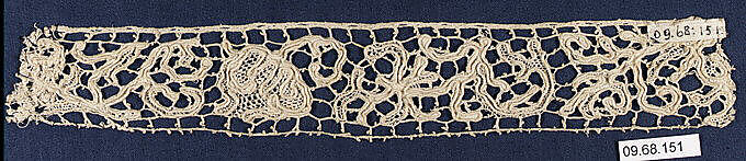 Fragment, Needle lace, mezzo punto, linen, German or Spanish 
