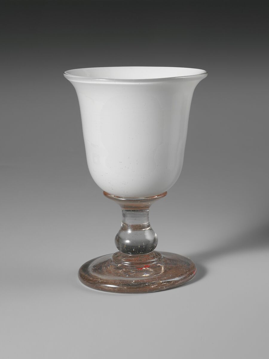 Communion Cup, Free-blown colorless and opaque white glass, American 