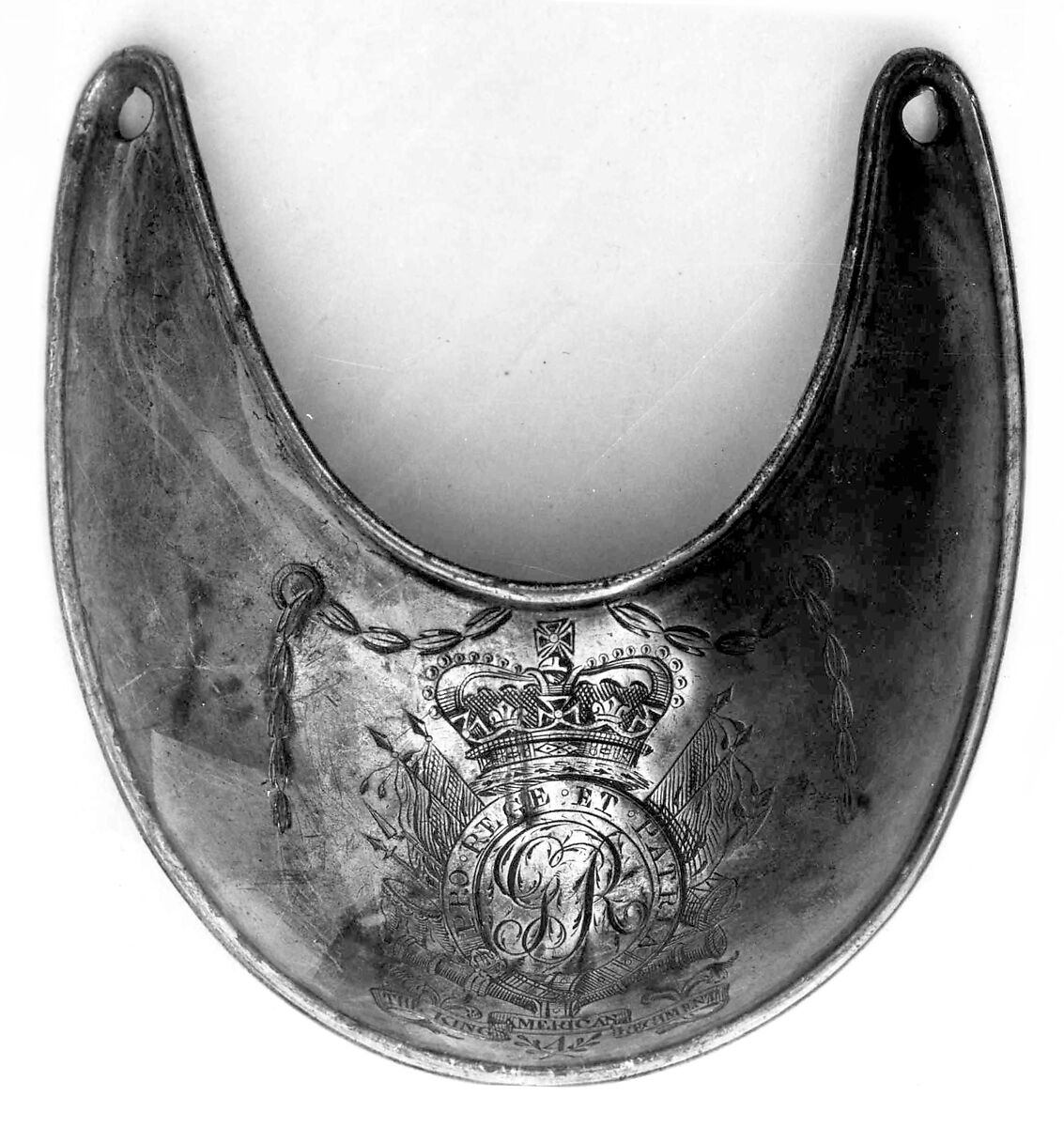 Gorget of an Officer of the King's American Regiment, Brass, gold, Anglo-American