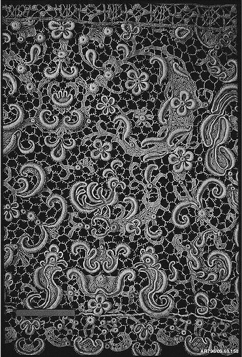 Cravat end, Needle lace, French