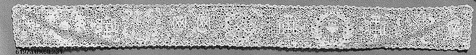 Lace border with emblems of the Passion, Bobbin lace, needle lace, punto occhilino, linen, Flemish 